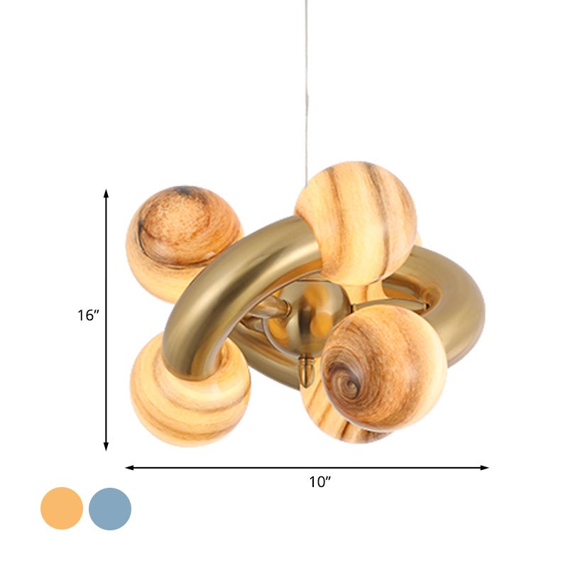 Kugel Kronleuchter postmoderner blau/brauner Planetglas 6-Kopf-Wohnzimmer LED Pendellicht mit verdrehtem Design
