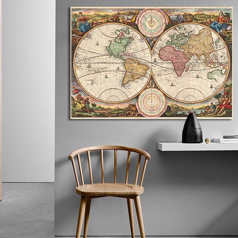Special World Map Canvas Print Brown Modern Style Painting for Drawing Room, Multiple Sizes