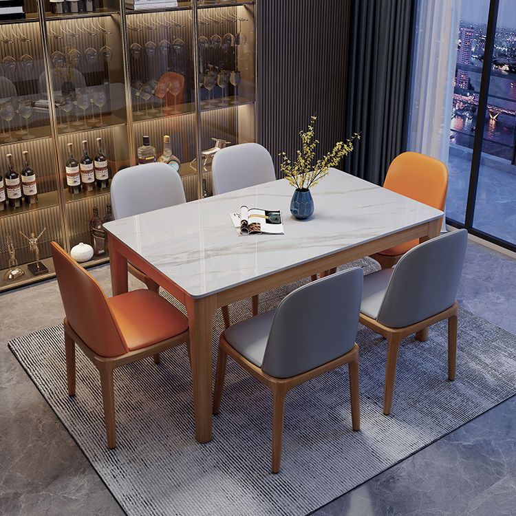 Mid-Century Modern Dining Table Stone Top Natural Finish Legs Dinner Table without Chair