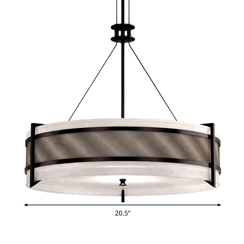 Round Fabric Chandelier Light Modernism Black LED Hanging Ceiling Light for Living Room