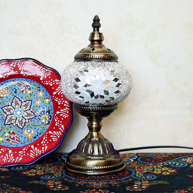 1-Light Global Table Lamp Traditional Mosaic Glass Night Light for Living Room