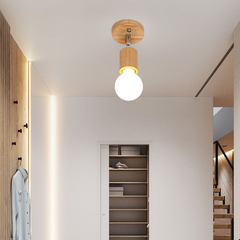 Contemporary Cylinder Flush Light Fixture Wood Flush Mount Lights in Brown