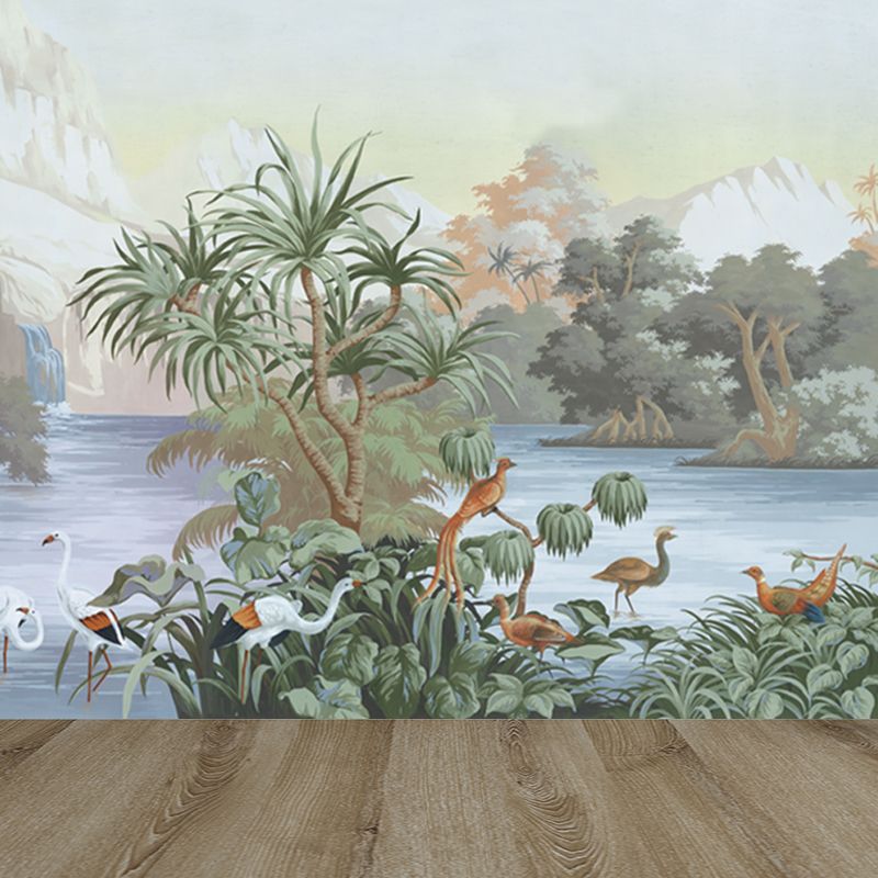 Tropix River Halcyons Mural Decal Non-Woven Washable Green Wall Art for Living Room