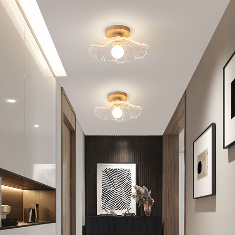 Wood Geometric Shape Flush Light Modern Style 1 Light Flush Mount Ceiling Lights in Brown