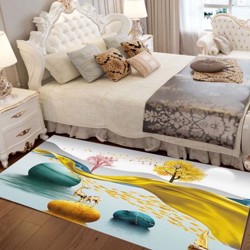 Gold Modern Rug Polyester Animal Rug Non-Slip Backing Rug for Living Room