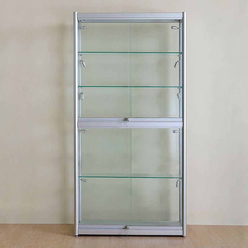 Modern Metal Display Stand Glass Shelves Curio Cabinet in White/ Gold