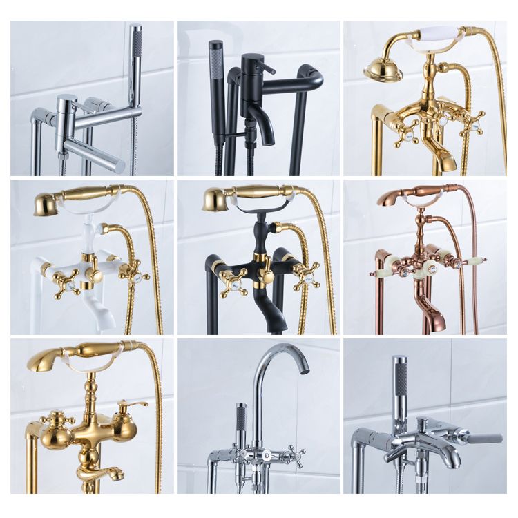 Floor Mounted Metal Clawfoot Tub Faucet Double Handles Freestanding Bathtub Faucet