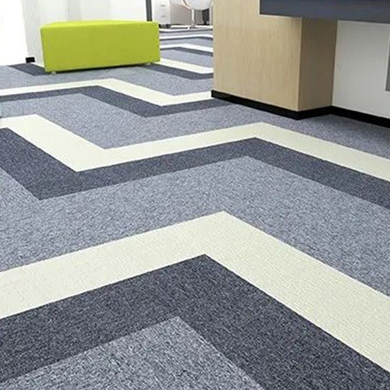 Modern Carpet Tile Level Loop Striped Print Interlocking Non-Skid Tiles and Carpet