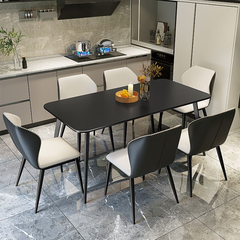 Rectangular Sintered Stone Dining Table Modern White-black Indoor Furniture with 4 Legs