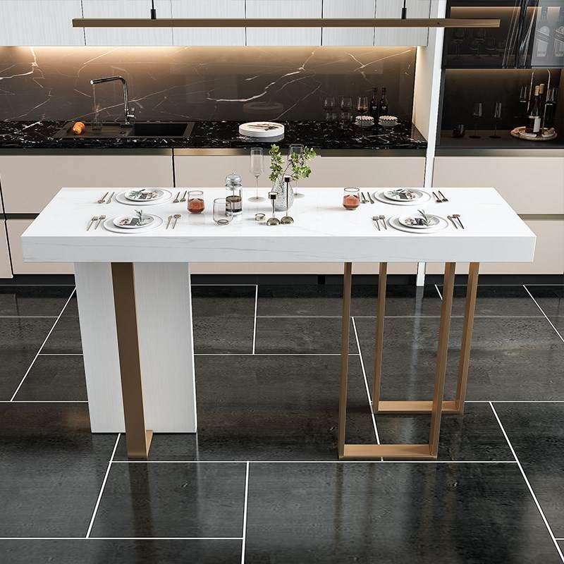 Glam Bar Table Set 1/5 Pieces Rectangle Stone Counter Table with High Stools for Balcony