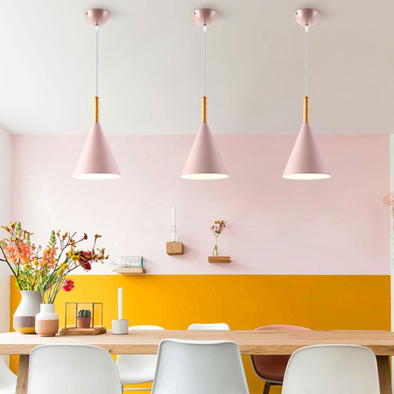 6.3 Inches Wide Mini Pendant Lamp with Metal Cone Shade Nordic Macaroon Style 1-light Hanging Light
