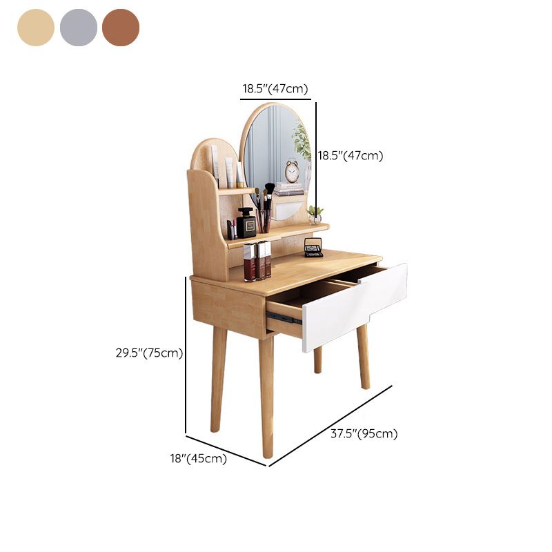 Solid Wood Dresser Scandinavian Vanity Set with Stool and 2 Drawers
