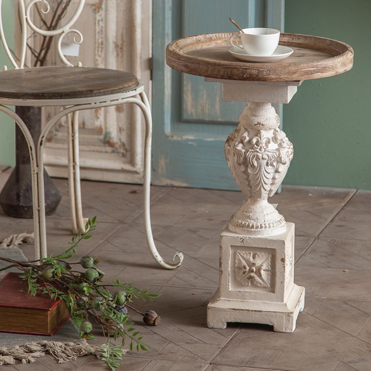 Rustic Style Side End Table Pedestal Distressed Round Sofa Side Accent Table