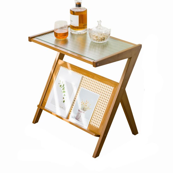 Contemporary Glass Top Accent Side Table for Living Room with Bamboo Base