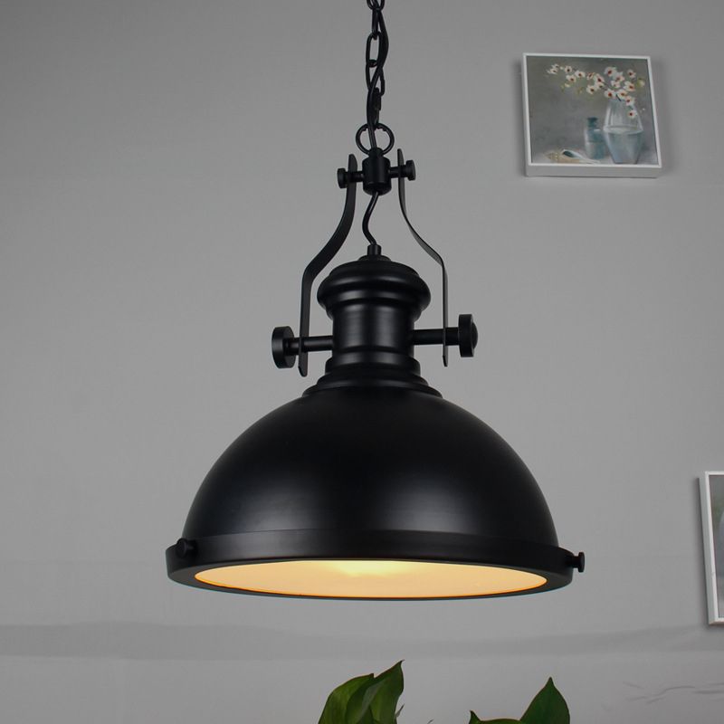 Retro Industrial Dome Shade Pendant Light Metal 1-Light Pendant Lighting With Swivel Joint in Black