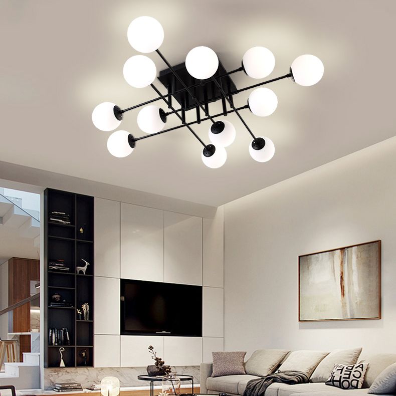 Modern Style Milk Glass Semi Flush Ceiling Chandelier Fixtures Multi Lights Globe Semi Flush Light