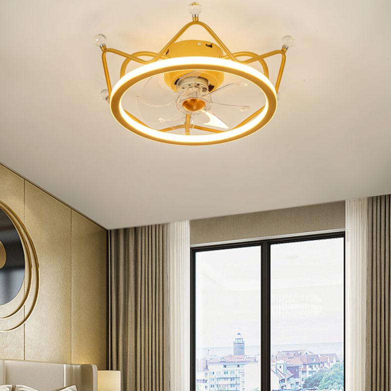Minimalist Crown Shaped Ceiling Fan Lighting Metal Bedroom LED Semi Flush Light Fixture