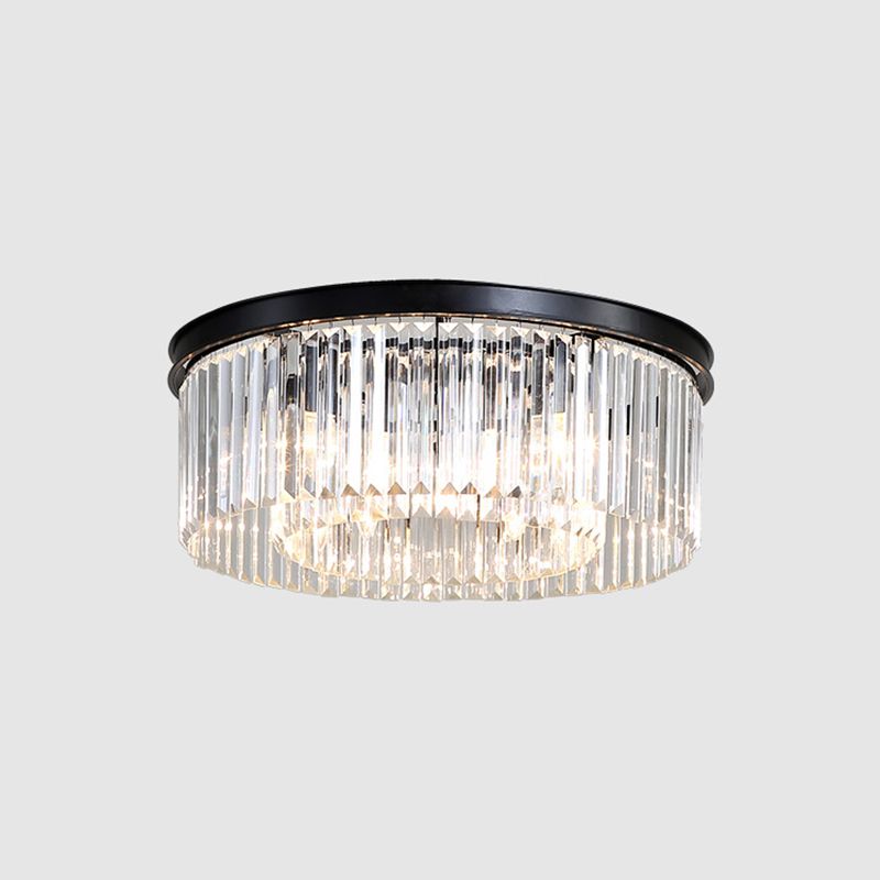 Round Shaped Living Room Flush Mount Prismatic Crystal Modern Flushmount Ceiling Light