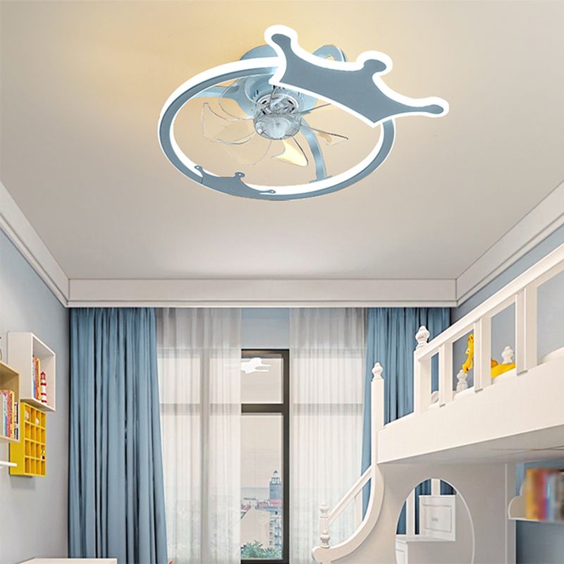 Acrylic Ring Shaped Semi Flush Mount Cartoon LED Ceiling Fan Lighting for Nursery
