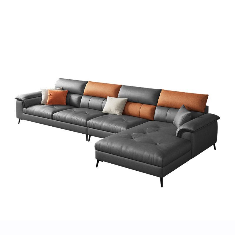 Sewn Pillow Back Sofa & Chaise 137.8" W x 70.87" D x 35.43" H Faux Leather Sofa