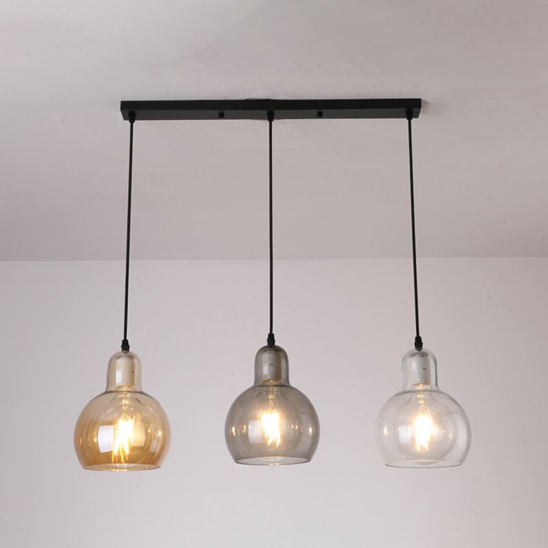Postmodern Gourd-Shape Pendant Lamp Glass 3 Heads Dining Room Suspension Light in Black