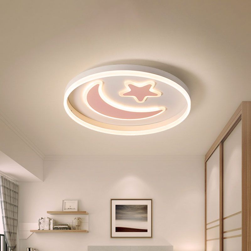 Éclairage LED encastré pour chambre à coucher, luminaire encastré blanc/rose/bleu pour enfants avec abat-jour en acrylique lune et étoile
