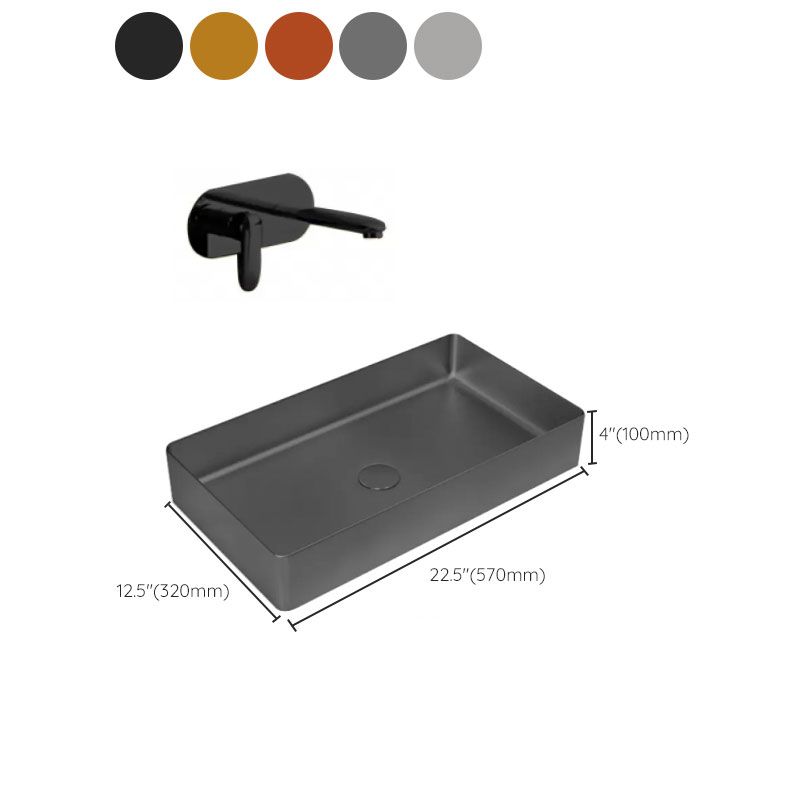 Modern Vessel Bathroom Sink Metal Rectangular with Faucet Vessel Lavatory Sink
