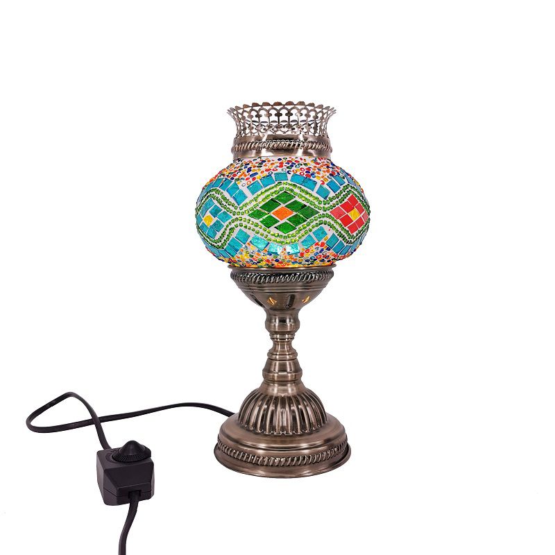 Traditional Lantern Torchiere Lamp 1-Light Stained Glass Table Light for Bedroom