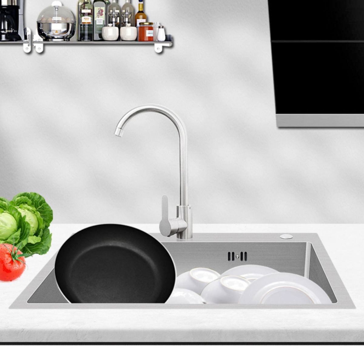 Modern Style Kitchen Sink Overflow Hole Design Drop-In Noise-cancelling Kitchen Sink