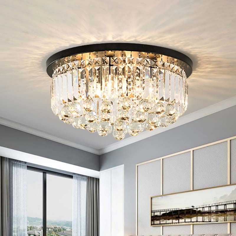 Black Cylinder Flush Mount Minimalist 4 Lights Crystal Ball Ceiling Mounted Fixture