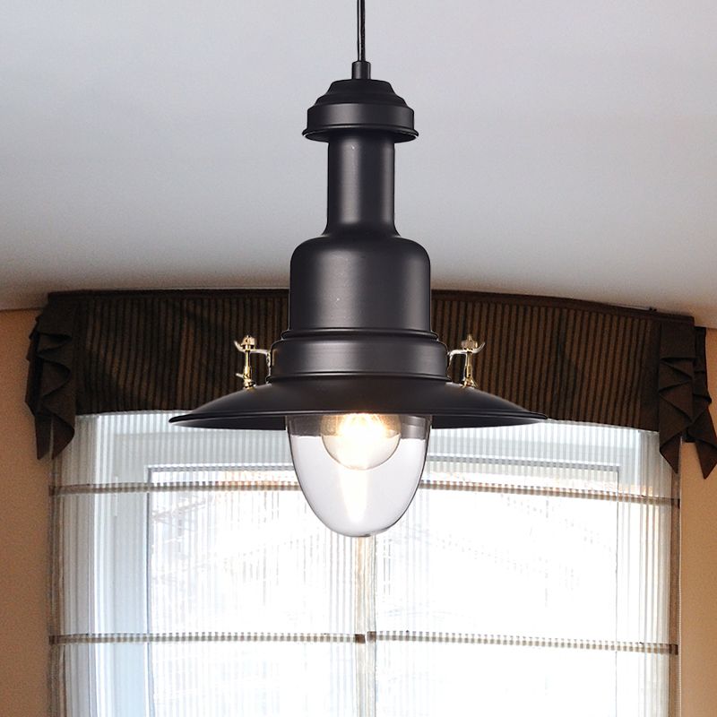 Nautical Style Flat Shade Pendant Lamp 1 Light Metallic Suspended Light in Black/White Finish for Kitchen