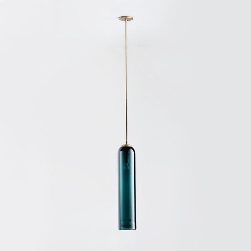 Modern Concise Cylindrical Pendant Light Wrought Iron Single Hanging Lamp with Glass Shade