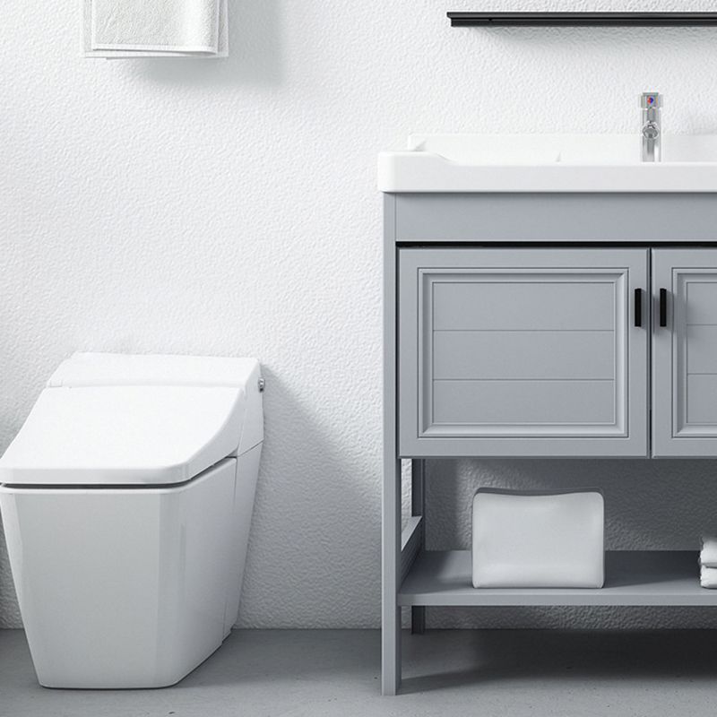 Modern Console Sink Porcelain Rectangular with Right Basin and Faucet Trough Sink