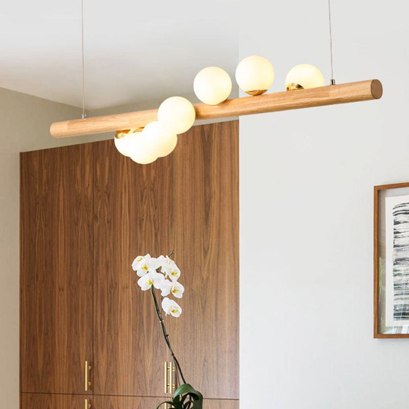 Contemporary Wood Kitchen Island Lighting Globe Shaded Ceiling Light for Room