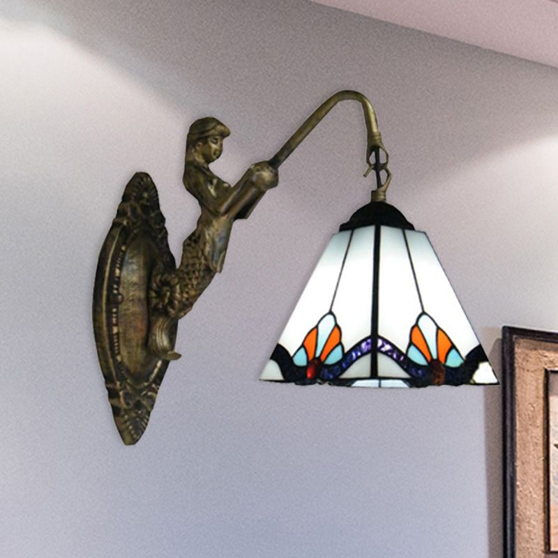 Pyramid White Glass Wall Light Fixture Tiffany 1 Head Antique Bronze Sconce Lighting