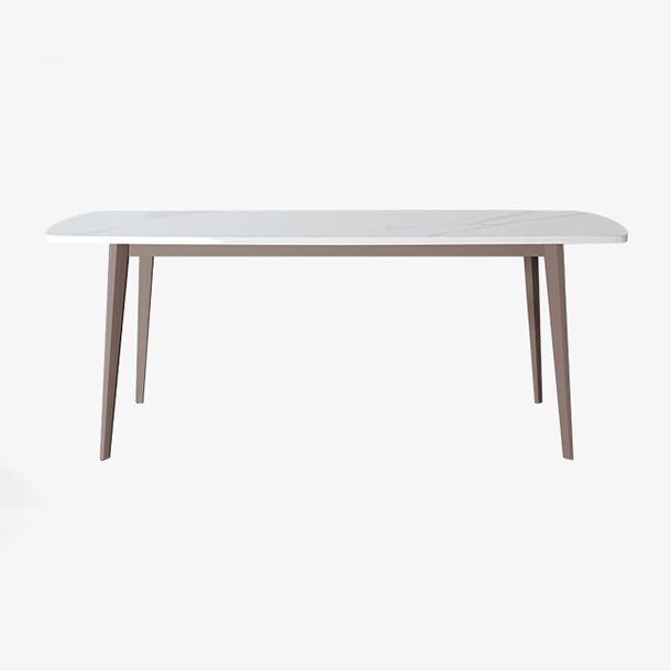 Modern Sintered Stone Dining Table White 4 Legs Rectangular Dining Furniture Metal Base