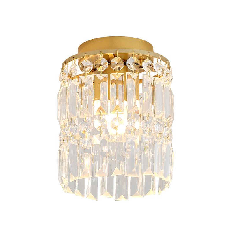1-Light Corridor Mini Flush Lamp Simple Black/Gold Cylinder Crystal Ceiling Flush Mount