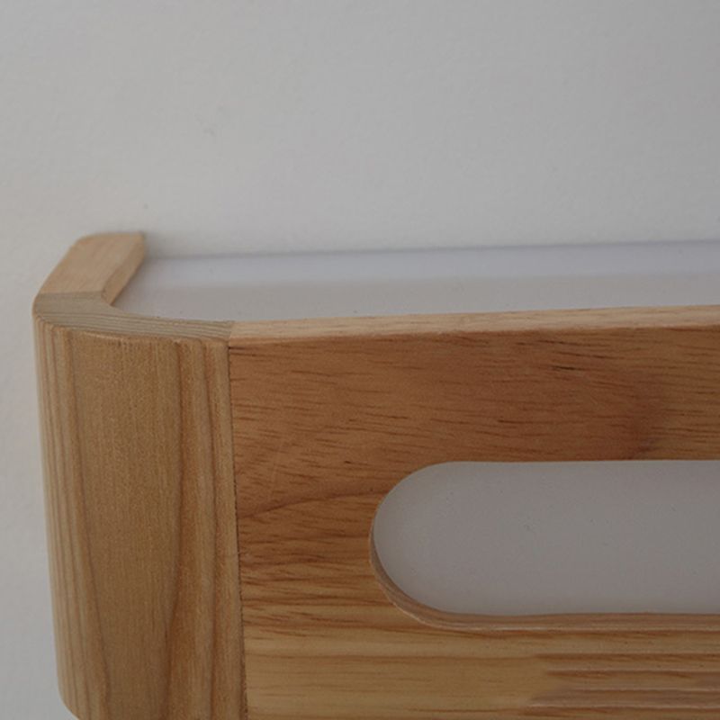 1-Light Retangular LED Wall Sconce Modern Simple Style Wood Wall Lighting in Brown