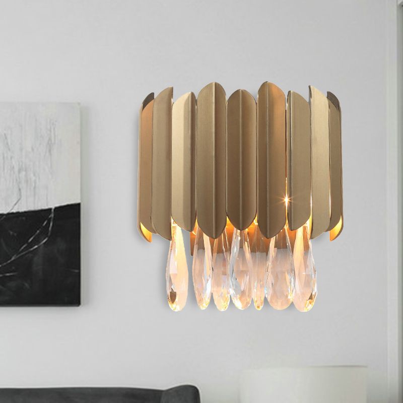 2 Lights Crystal Wall Sconce Traditionalist Black/Gold Teardrop Bedroom LED Wall Mounted Light