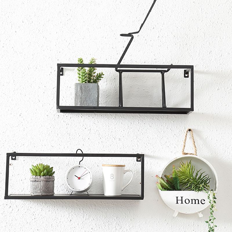 Industrial Style Metal Bookcase Wall Mounted Rectangular Shelves