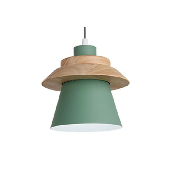 Coolie Shade Stairway Hanging Light with Wood Deco Metal 1 Light Asian Style Pendant Light