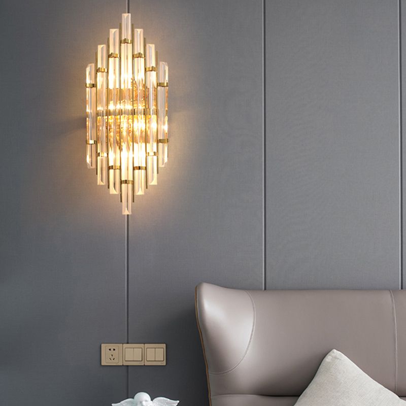 Geometric Gold Wall Lamp in Modern Creative Style Wrought Iron Wall Sconce with Crystal Shade
