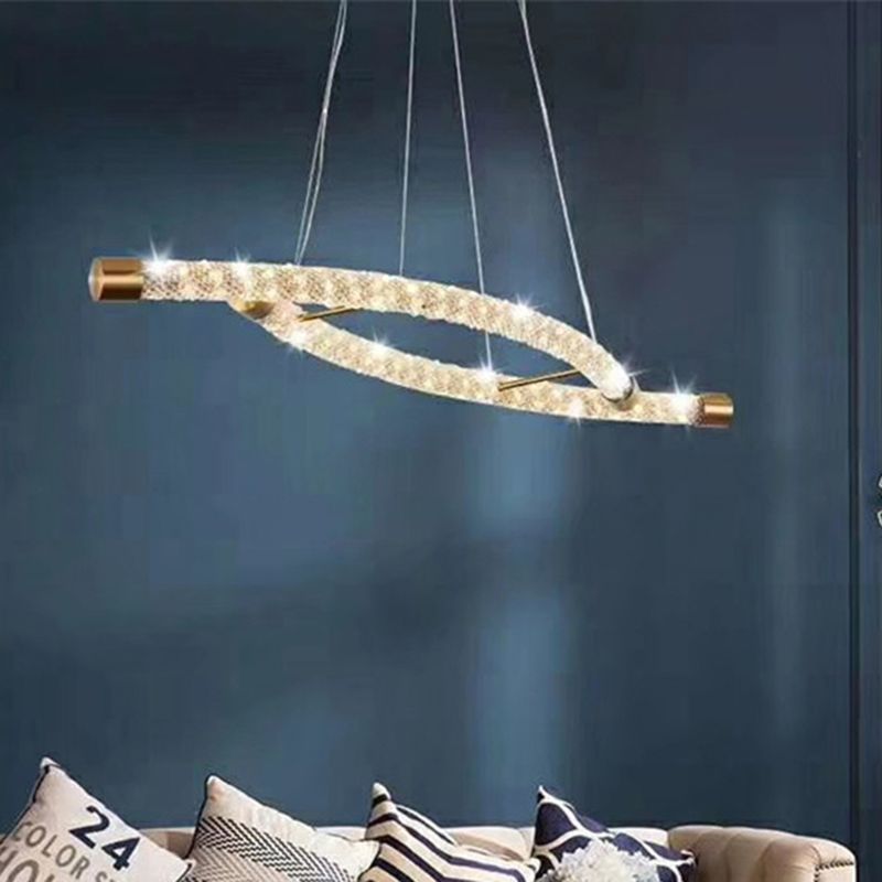 Rope-Shaped Living Room Chandelier Pendant Modernist Crystal Gold LED Ceiling Light Fixture