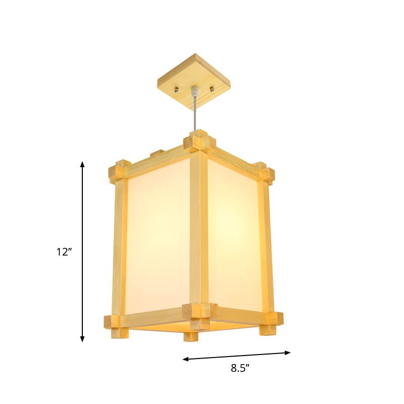Box Forme Pendant Light Aymator Wood de style japonais 1 Restaurant de bulbe Lampe suspendue en beige