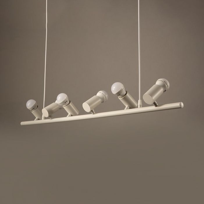 Retro Bare Bulb Metal Island Lamp 6/10 Heads Black Hanging Light for Dining Room in White/Black