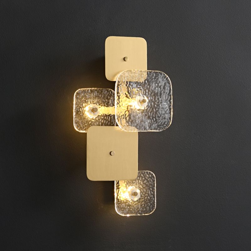 Modern Metal Wall Sconce Square Shape Wall Light with Glass Shade for Bedroom