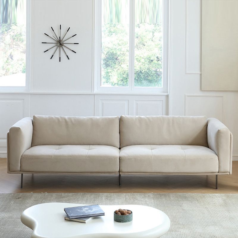 Sewn Pillow Back Sofa 29.53" H Faux Leather Sofa with Tufted Cushions in Beige