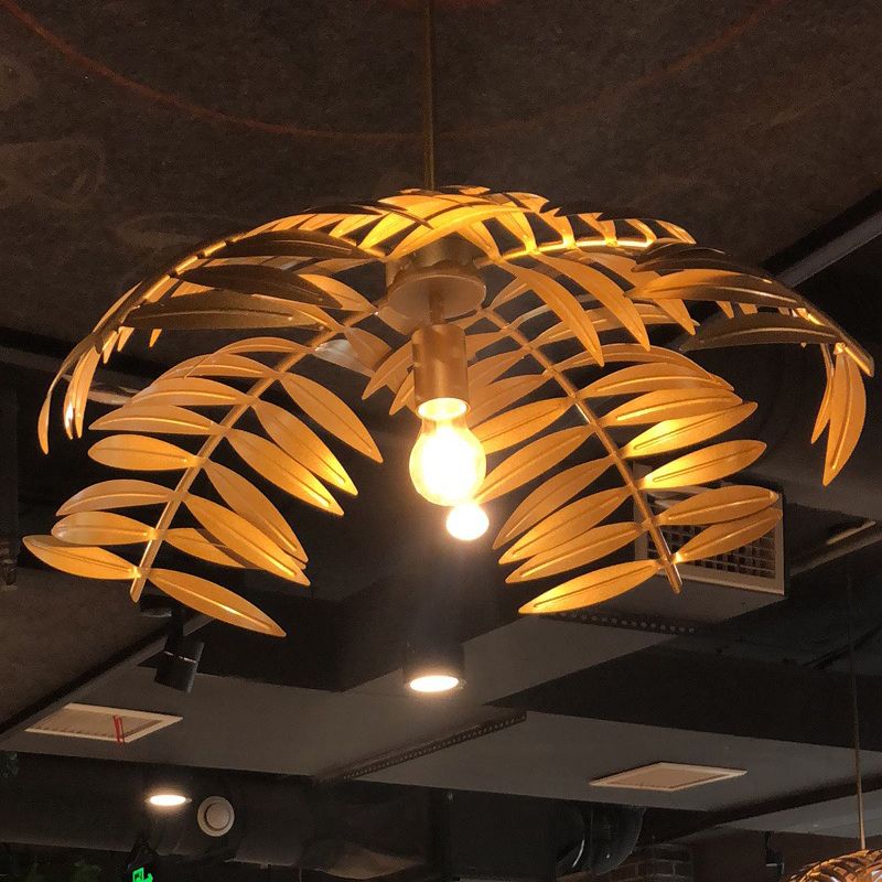 Iron Hanging Pendant Light Rural Leaf Shaped 1 Light Restaurant Ceiling Suspension Lamp