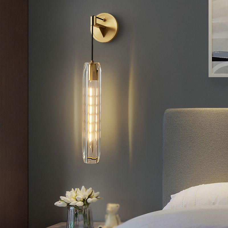 Nordic Style Wall Light Cylinder Shape Wall Lamp with Crystal Shade for Bedroom