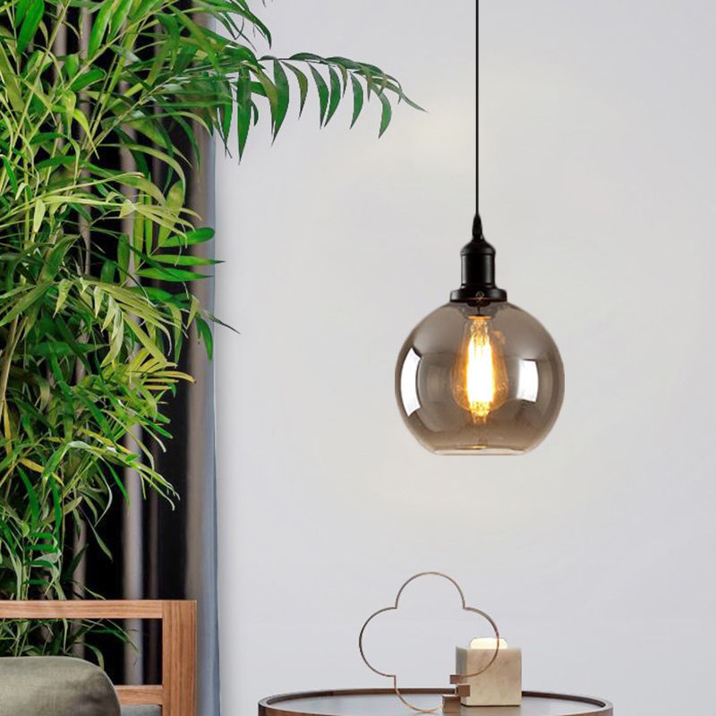 Black 1 Light Pendse Techo Light Farmhouse Smoked Globe Lighting Fixture